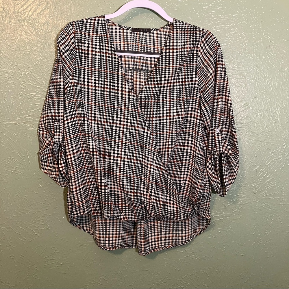 West Kei Boxy 3/4 Sleeve Blouse in Brown and White